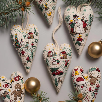 Heart-Shaped Christmas Ornament Embroidery Pattern - DIY PDF Design with Video Stitch Tutorials