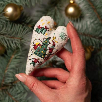 Heart-Shaped Christmas Ornament Embroidery Pattern – DIY PDF with Video Stitch Tutorials