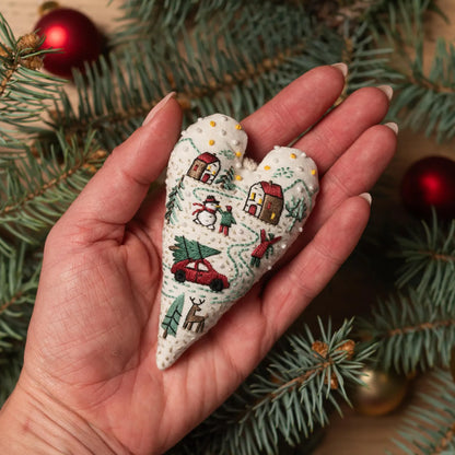 Heart-Shaped Christmas Ornament Embroidery Pattern - DIY PDF Design with Video Stitch Tutorials