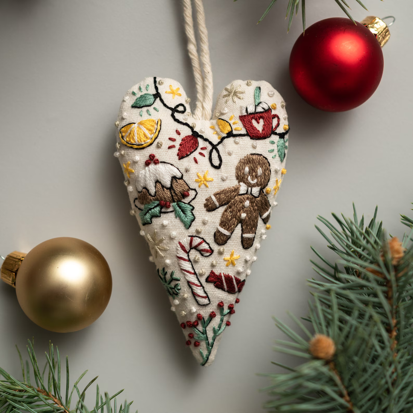 Heart-Shaped Christmas Ornament Embroidery Pattern – DIY PDF with Video Tutorials for Stitches