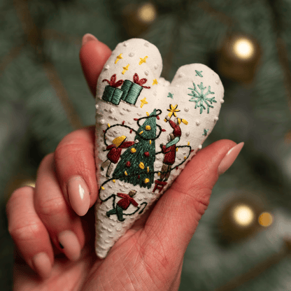 Heart-Shaped Christmas Ornament Embroidery Pattern – DIY PDF with Video Stitch Tutorials