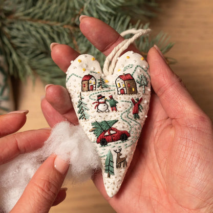 Heart-Shaped Christmas Ornament Embroidery Pattern - DIY PDF Design with Video Stitch Tutorials