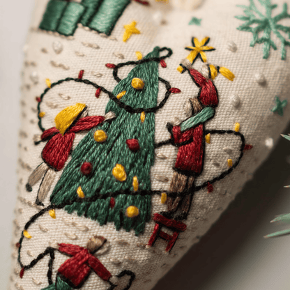 Heart-Shaped Christmas Ornament Embroidery Pattern – DIY PDF with Video Stitch Tutorials