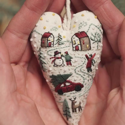 Heart-Shaped Christmas Ornament Embroidery Pattern - DIY PDF Design with Video Stitch Tutorials